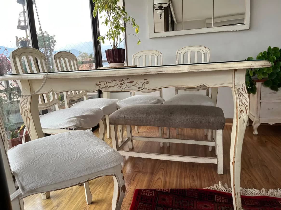 mesa comedor mandada a hacer tipo normando madera con vidrio