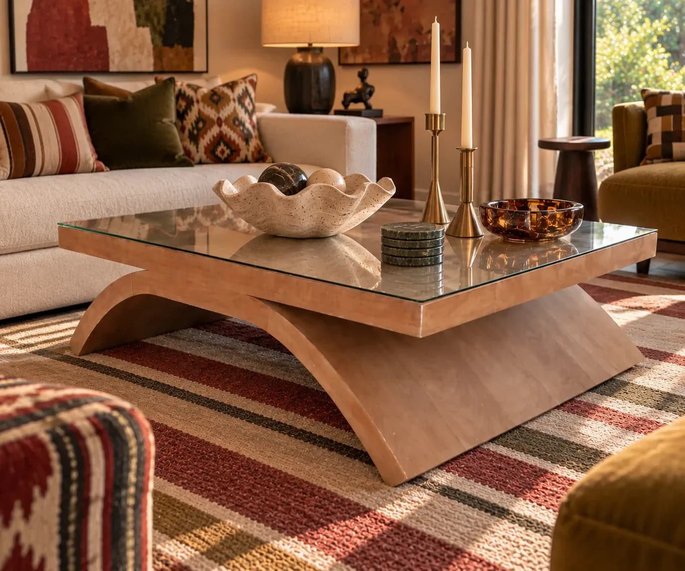 Mesa de centro de madera solida y noble.