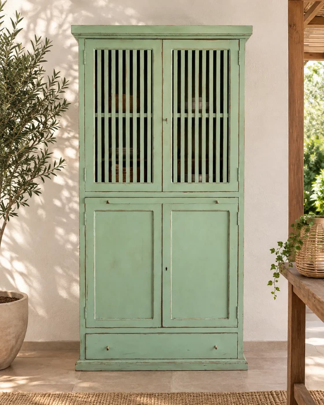 Mueble bar de madera.